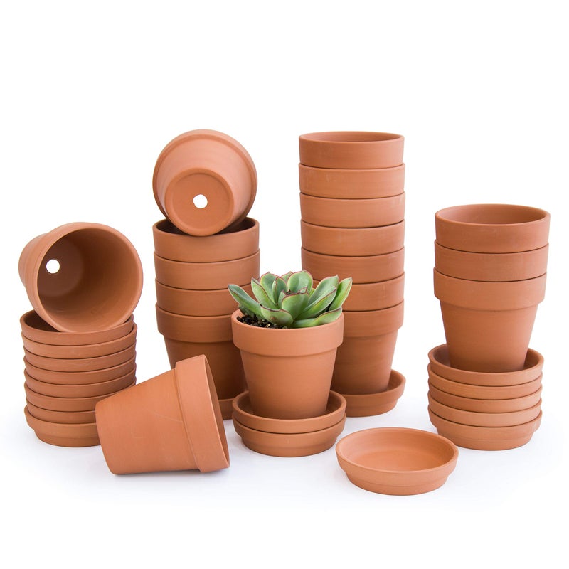 D'vine Dev Pack of 18 Terracotta Pots with Saucers, 3 Inches Terra Cotta Pots with Tray, Clay Pots for Plants & Succulents, Terracotta, 588-A-1-3 - Image 1